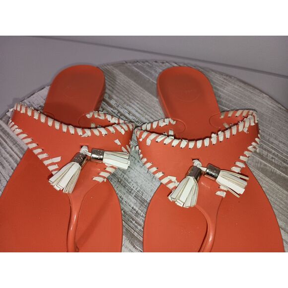 JACK ROGERS, Orange with White Tassels Jelly Flip Flop , Woman Size 8 - Picture 1 of 5